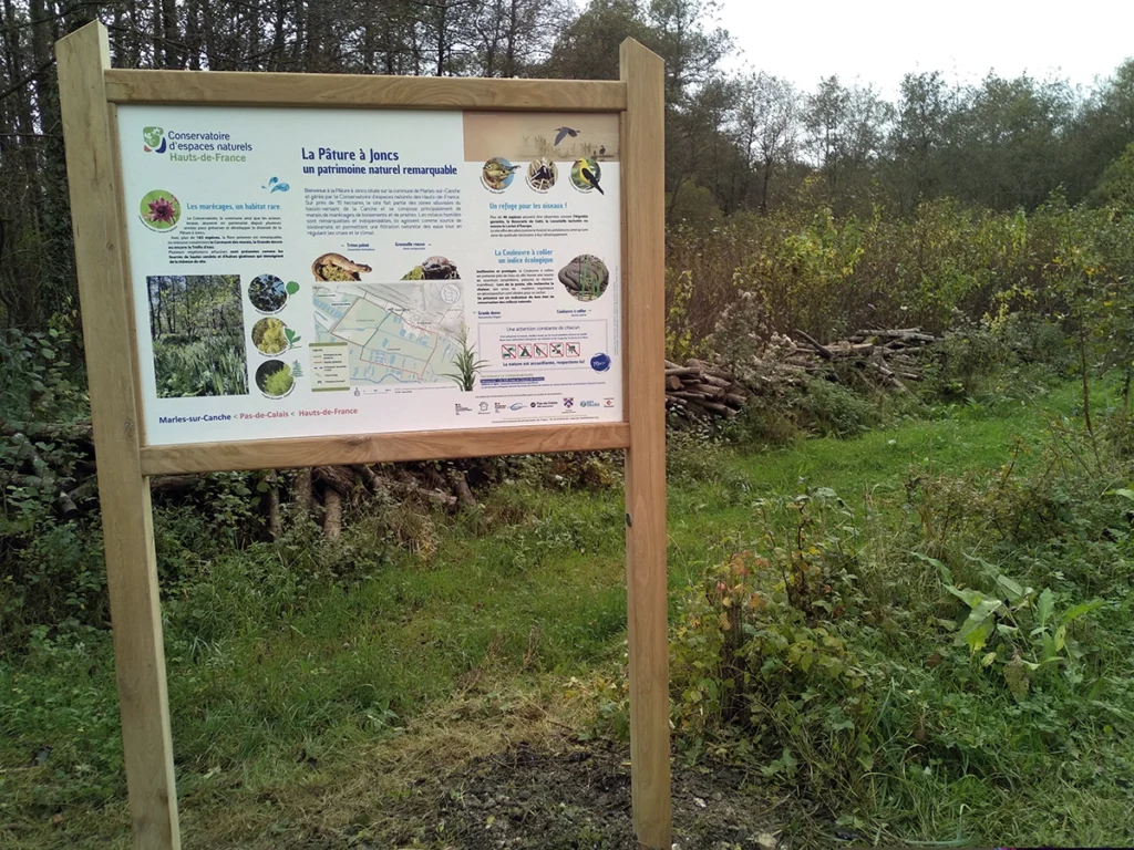 Panneau d'accueil pour le site de la Pâture à Joncs